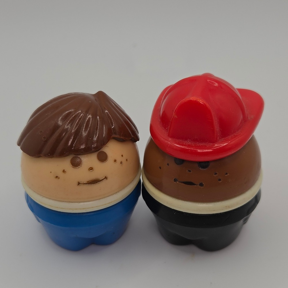 Vintage Fisher Price Little People Toddle Tots Freckles and Fireman Figures 2pc